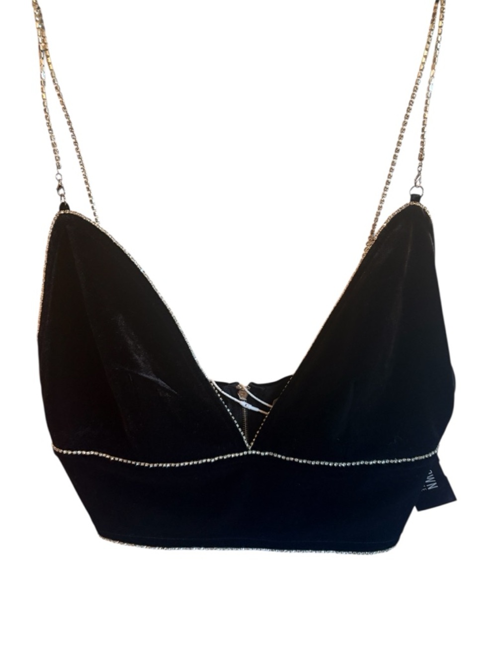 Embellished Black Rhinestone Bralette with Chain Straps